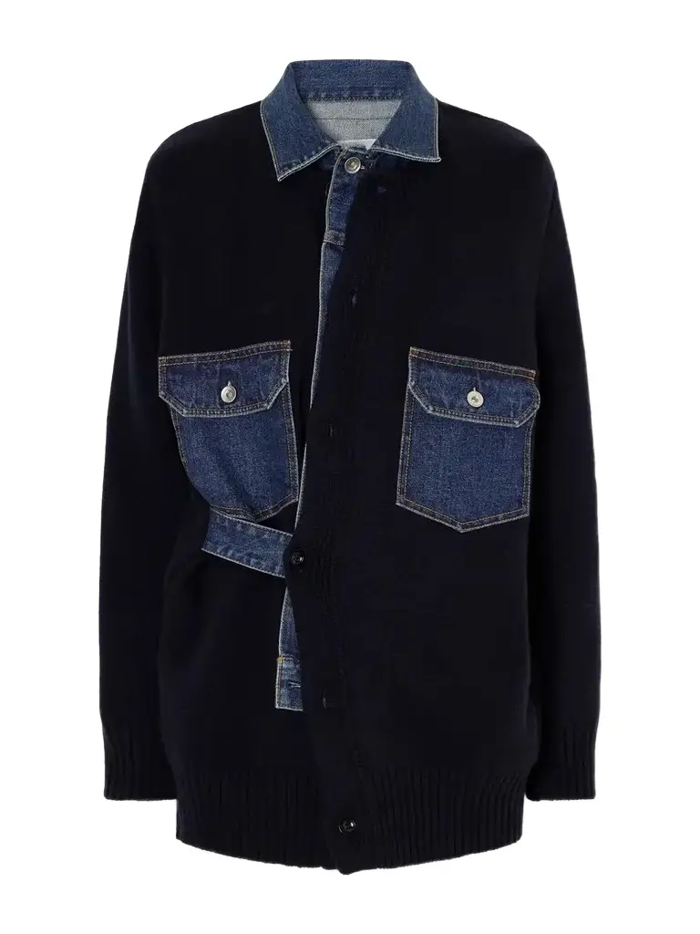 Denim-trimmed Wool-blend Cardigan
