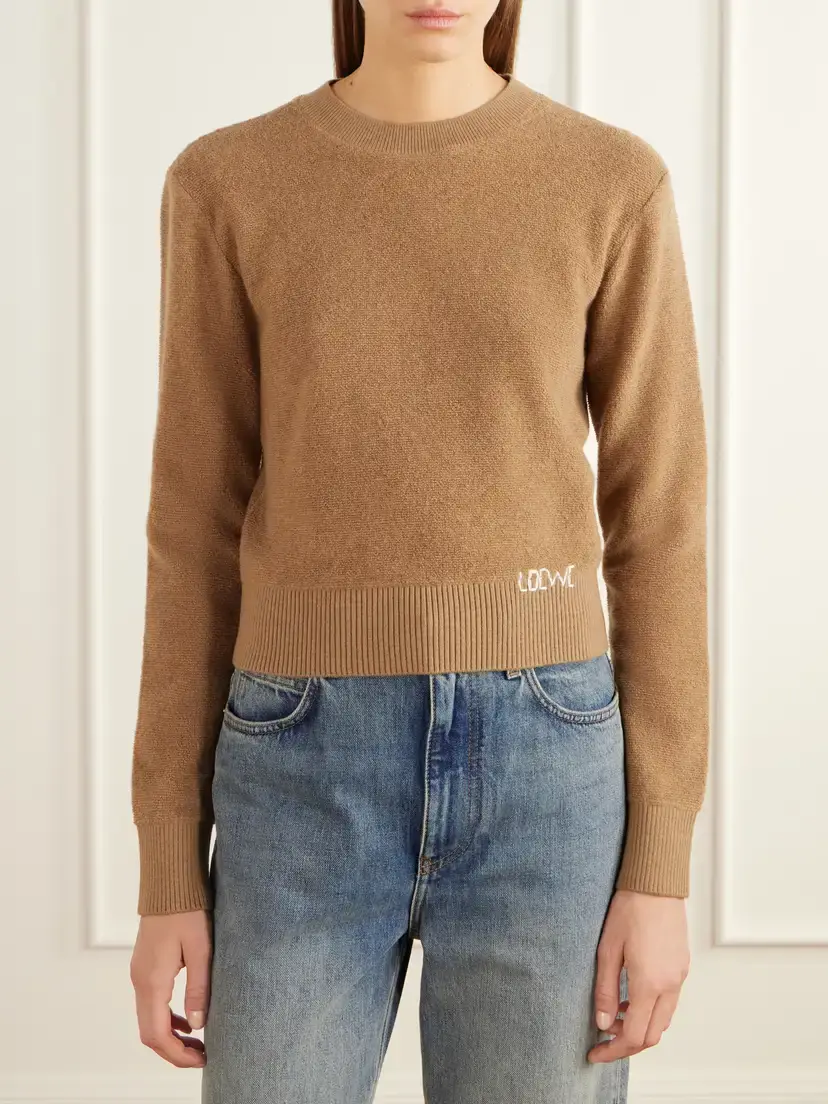 Loewe Logo-embroidered Cropped Wool-terry Sweater | Thumbnail 3