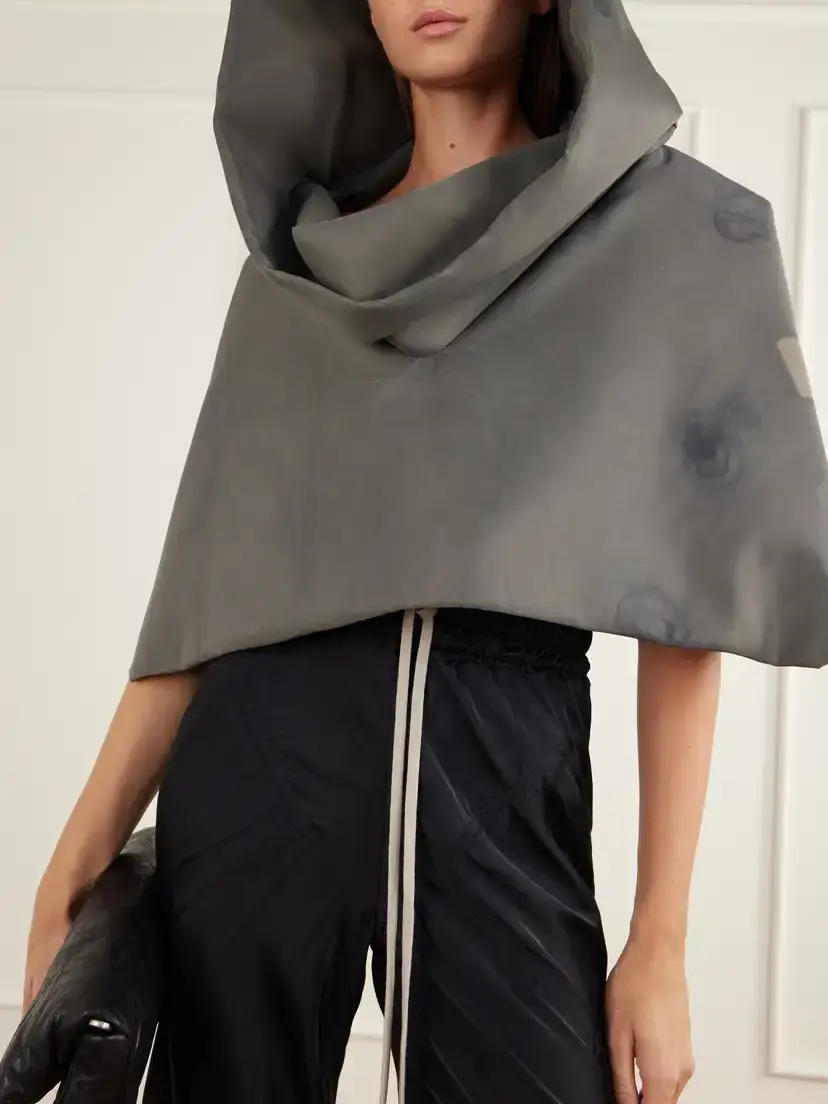 Rick Owens Cowl Distressed Padded Garment-dyed Shell Cape | Thumbnail 4 Rick Owens Cowl Distressed Padded Garment-dyed Shell Cape | Thumbnail 4