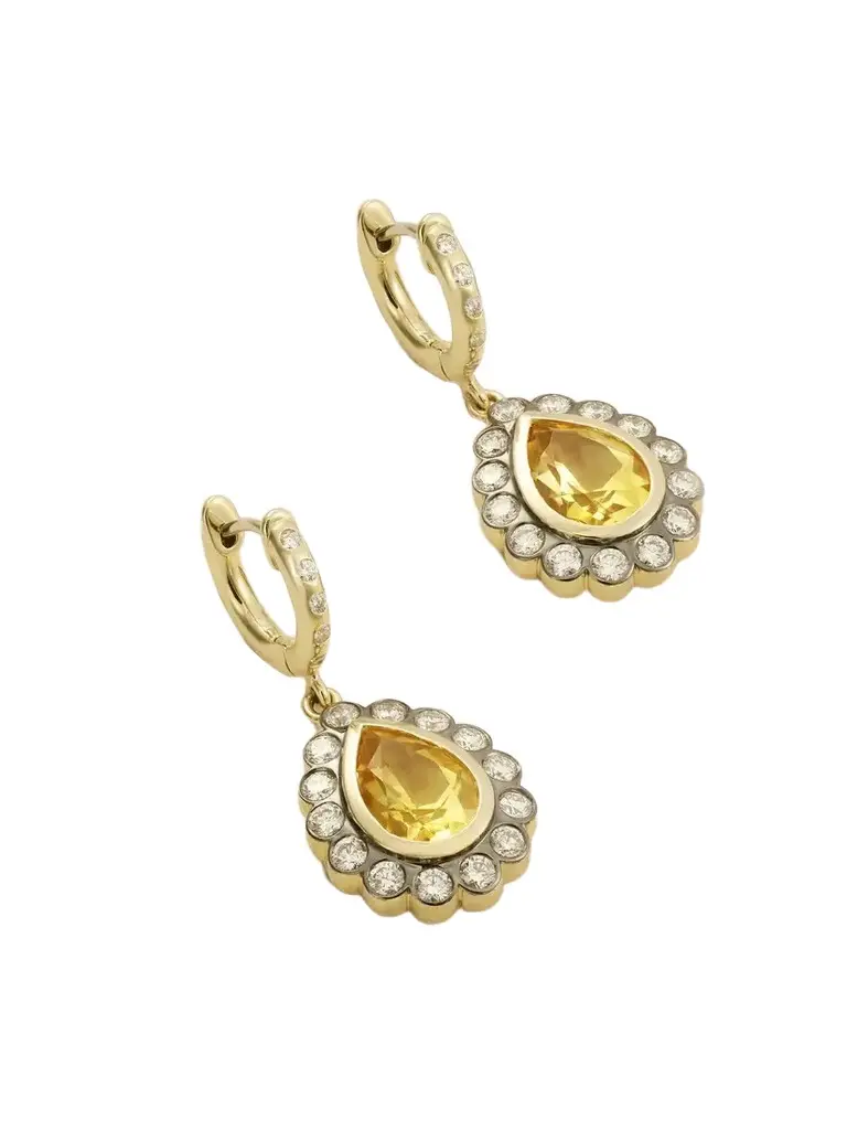 Marlo Laz Alexandra Pear 14-karat Gold, Citrine And Diamond Earrings