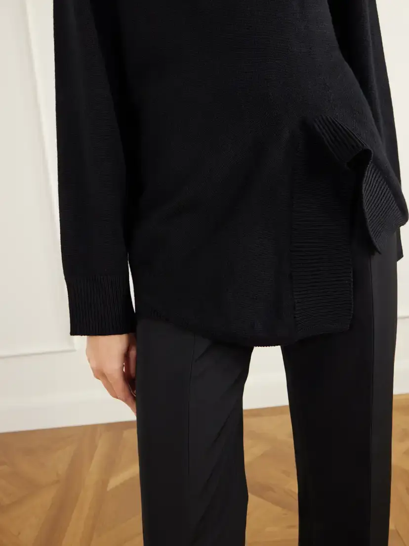 TOTEME Asymmetric Rib-trimmed Merino Wool, Cashmere And Cotton-blend Sweater - Black | Thumbnail 4 TOTEME Asymmetric Rib-trimmed Merino Wool, Cashmere And Cotton-blend Sweater - Black | Thumbnail 4