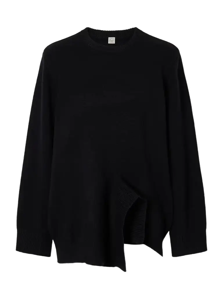 Asymmetric Rib-trimmed Merino Wool, Cashmere And Cotton-blend Sweater - Black Asymmetric Rib-trimmed Merino Wool, Cashmere And Cotton-blend Sweater - Black