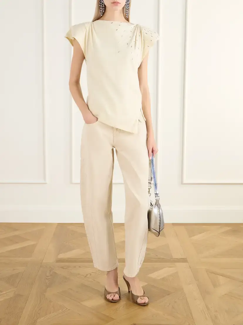 Isabel Marant Sebani Asymmetric Gathered Bead-embellished Cotton-jersey T-shirt | Thumbnail 2
