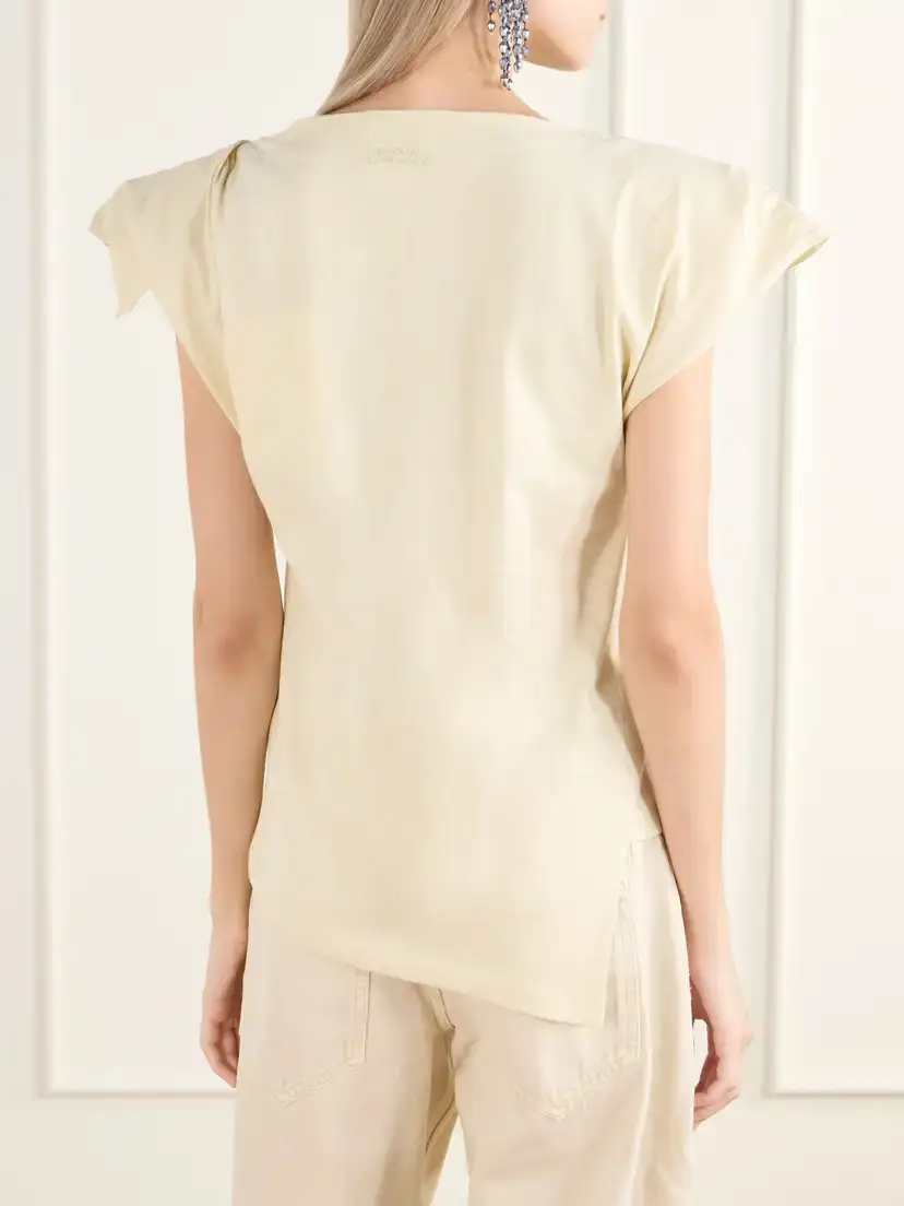 Isabel Marant Sebani Asymmetric Gathered Bead-embellished Cotton-jersey T-shirt | Thumbnail 4