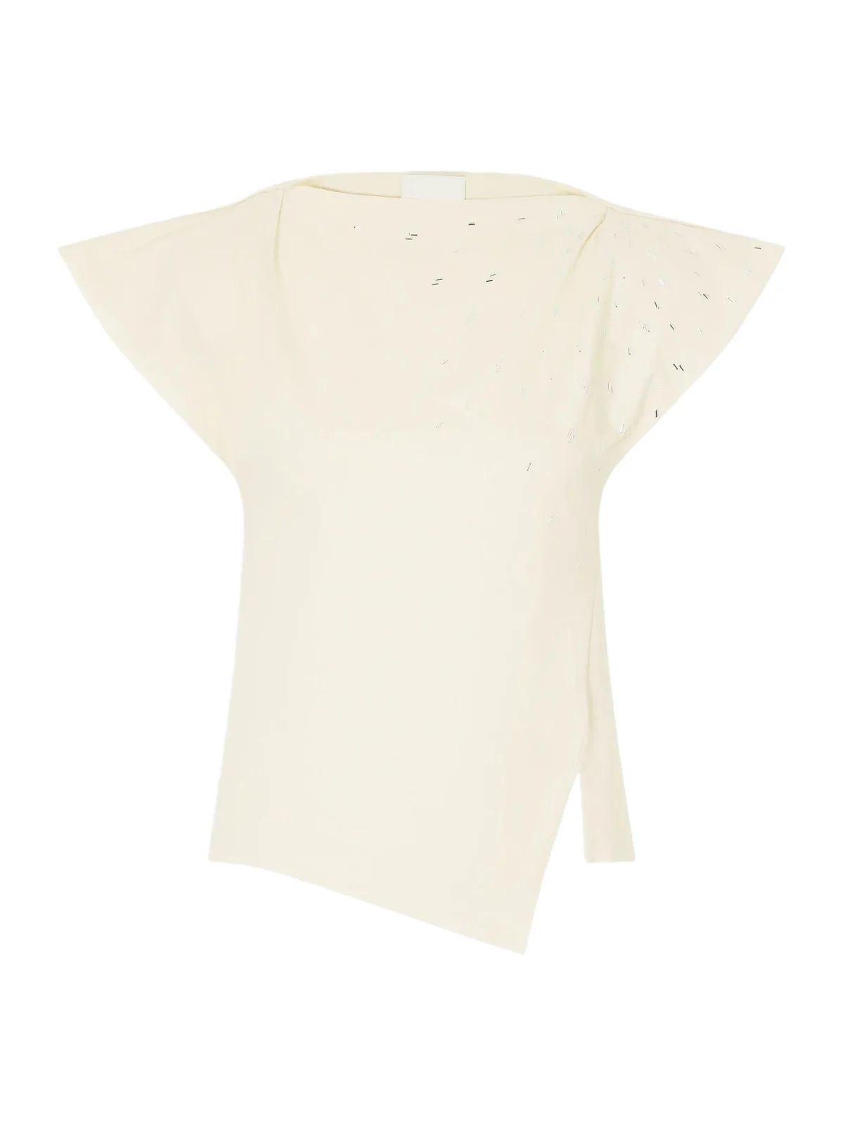 Sebani Asymmetric Gathered Bead-embellished Cotton-jersey T-shirt Sebani Asymmetric Gathered Bead-embellished Cotton-jersey T-shirt