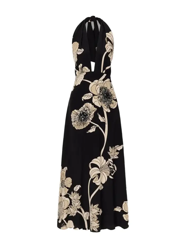 Embellished Floral-print Silk-charmeuse Halterneck Maxi Dress Embellished Floral-print Silk-charmeuse Halterneck Maxi Dress