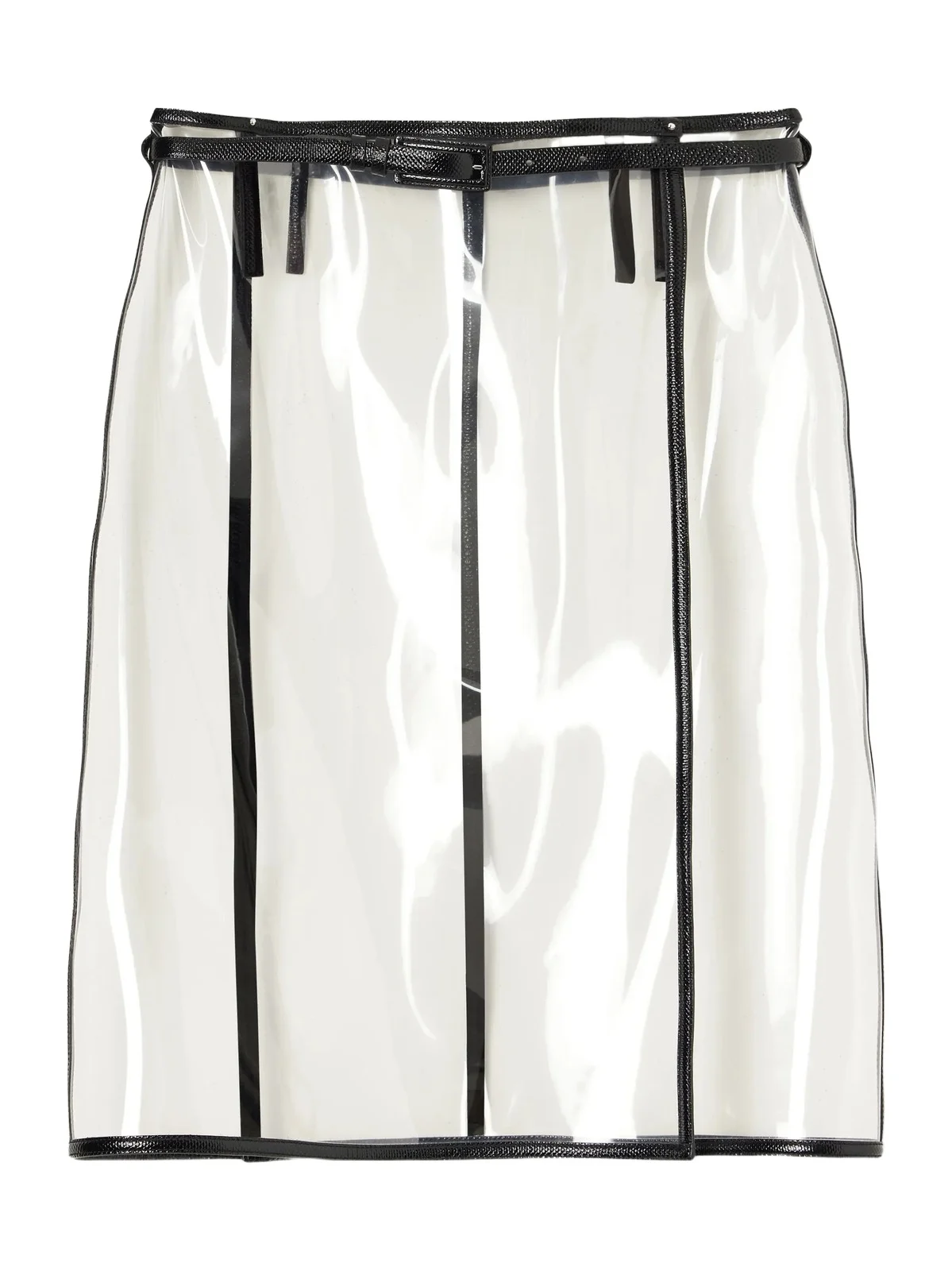 Croc-effect Leather-trimmed Tpu Knee-length Skirt