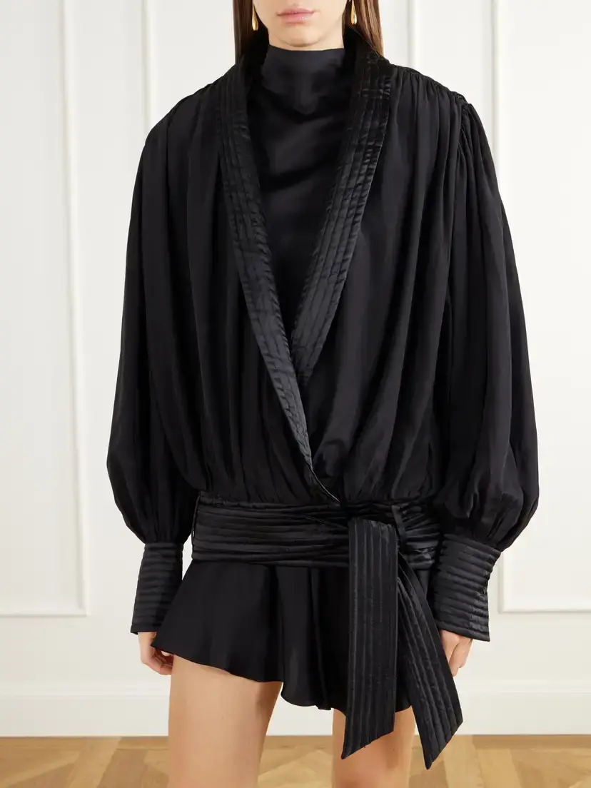 Isabel Marant Diljane Tie-detailed Satin-trimmed Silk-crepe De Chine Jacket | Thumbnail 3