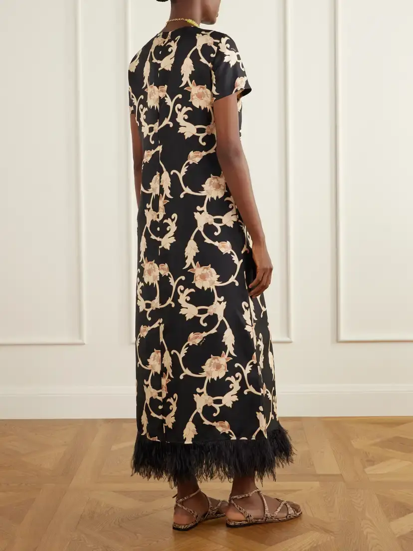 La DoubleJ Swing Floral-print Feather-trimmed Silk-satin Maxi Dress | Thumbnail 3 La DoubleJ Swing Floral-print Feather-trimmed Silk-satin Maxi Dress | Thumbnail 3