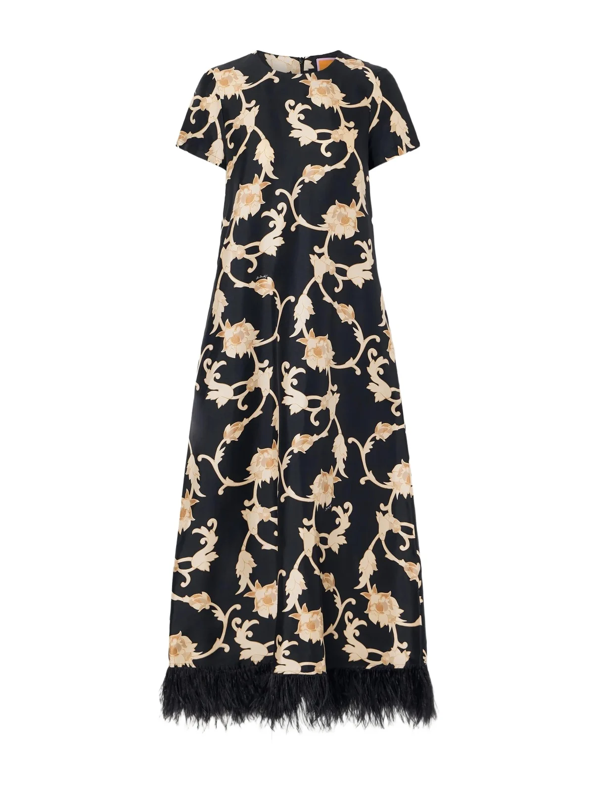 Swing Floral-print Feather-trimmed Silk-satin Maxi Dress Swing Floral-print Feather-trimmed Silk-satin Maxi Dress