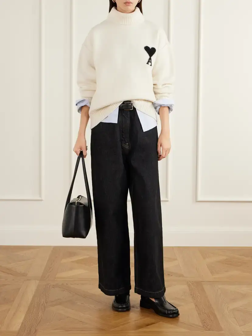 AMI PARIS Oversized Logo-intarsia Wool Turtleneck Sweater | Thumbnail 2