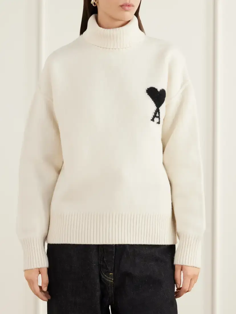 AMI PARIS Oversized Logo-intarsia Wool Turtleneck Sweater | Thumbnail 3