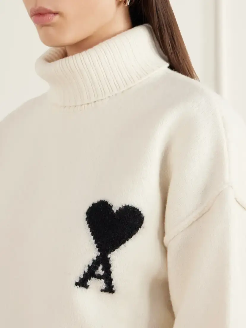 AMI PARIS Oversized Logo-intarsia Wool Turtleneck Sweater | Thumbnail 5