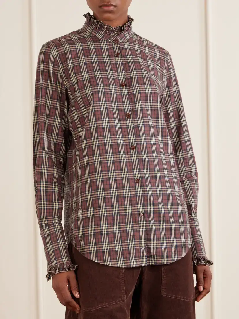 Nili Lotan Elio Ruffle-trimmed Checked Cotton Shirt | Thumbnail 3 Nili Lotan Elio Ruffle-trimmed Checked Cotton Shirt | Thumbnail 3