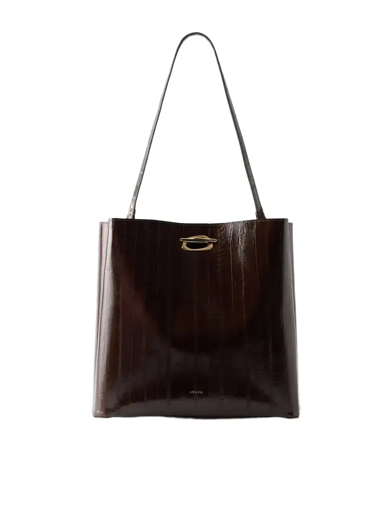 AMANU Luanda Striped Textured-leather Tote