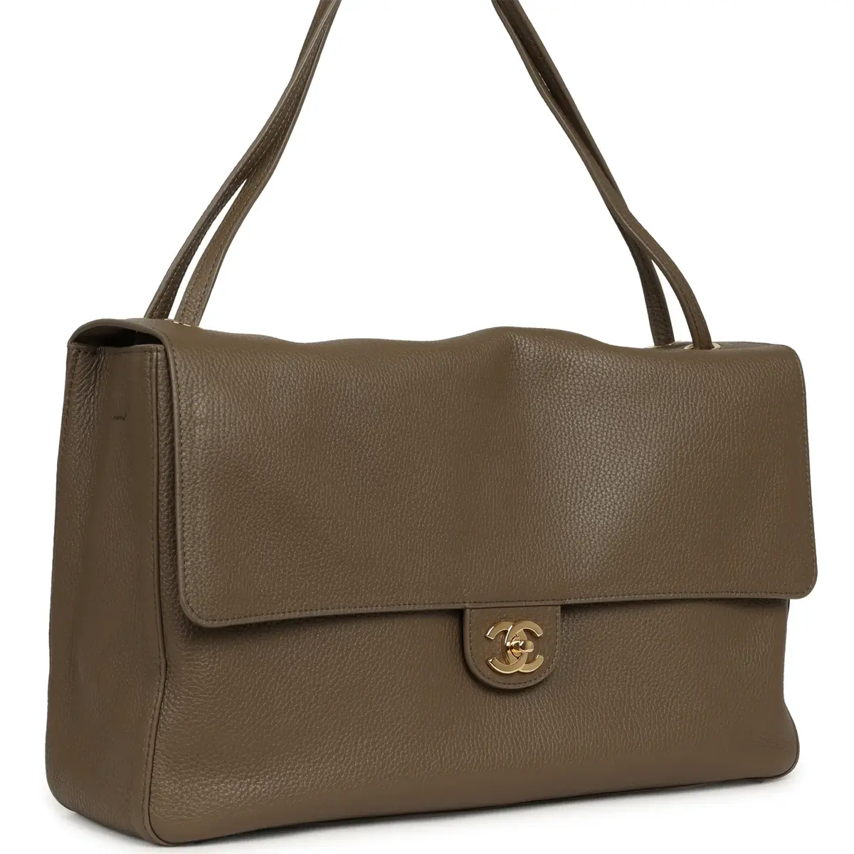 Chanel Chanel Maxi "Souplissimo" Large Flap Bag Dark Khaki Grained Calfskin Gold Hardware | Thumbnail 2