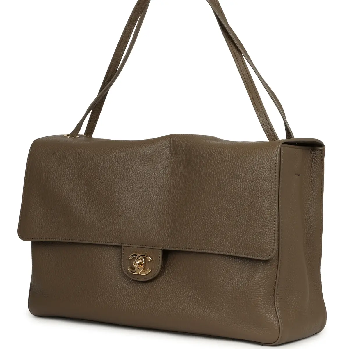 Chanel Chanel Maxi "Souplissimo" Large Flap Bag Dark Khaki Grained Calfskin Gold Hardware | Thumbnail 5