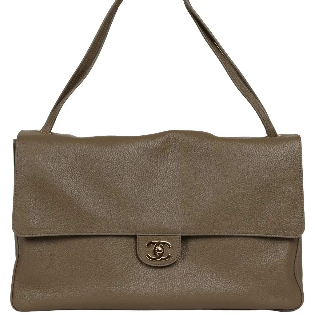 Chanel Chanel Maxi "Souplissimo" Large Flap Bag Dark Khaki Grained Calfskin Gold Hardware