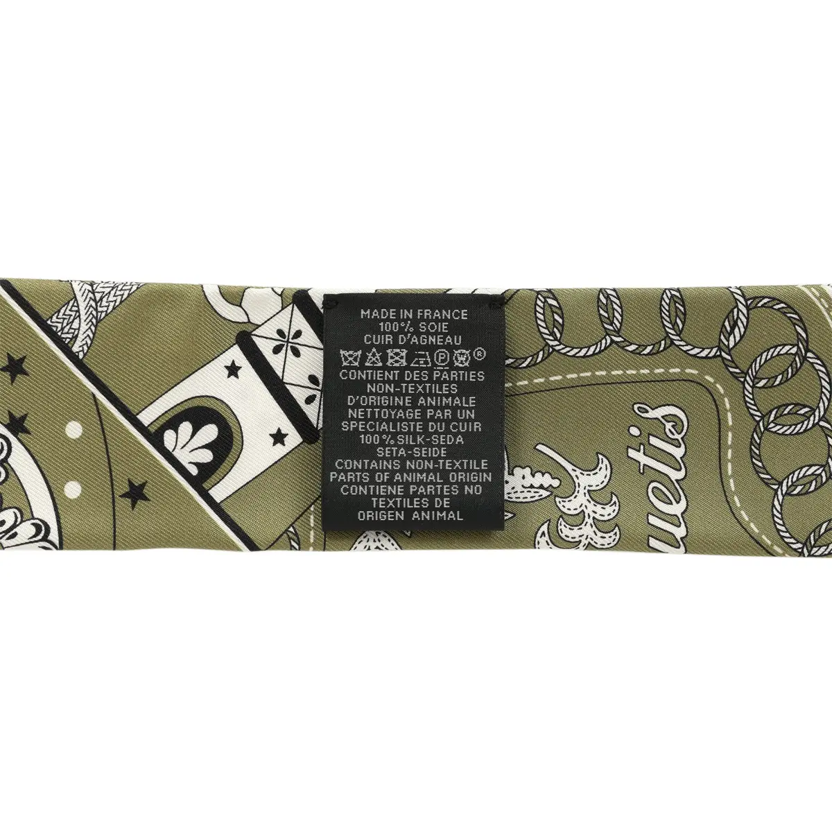 HERMÈS Hermes "Bandana" Kaki, Blanc, Black Fringe Silk | Thumbnail 4 HERMÈS Hermes "Bandana" Kaki, Blanc, Black Fringe Silk | Thumbnail 4