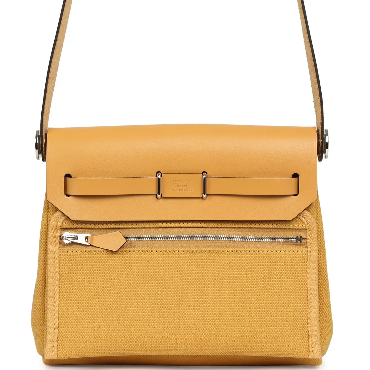 HERMÈS Hermes Herbag Zip 20 Mini Paille Toile Militaire Canvas, Vache Hunter Palladium Hardware | Thumbnail 4