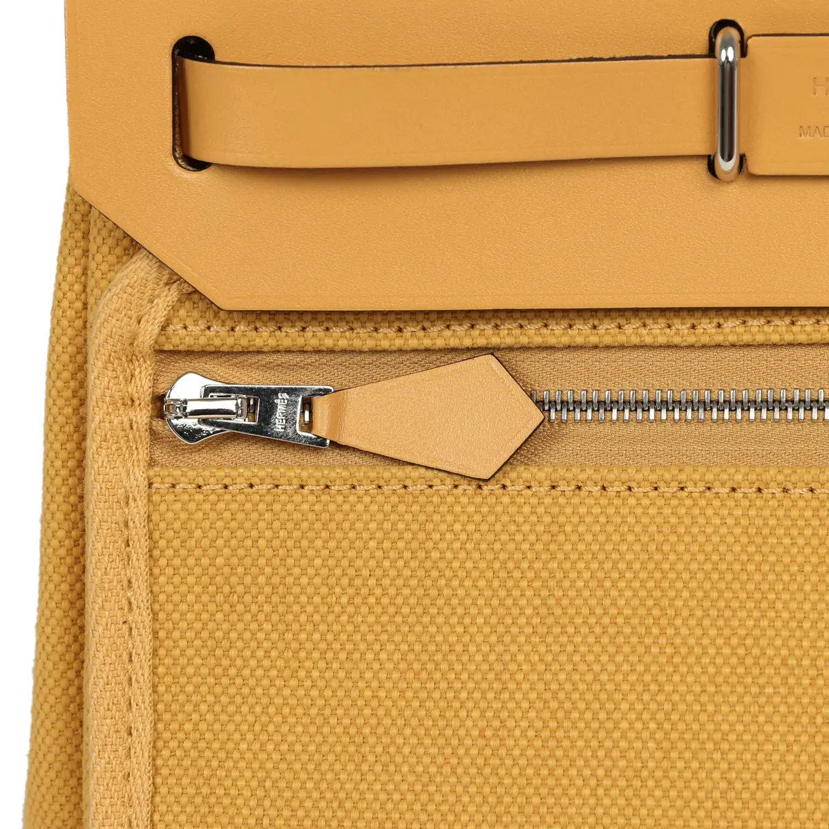 HERMÈS Hermes Herbag Zip 20 Mini Paille Toile Militaire Canvas, Vache Hunter Palladium Hardware | Thumbnail 9