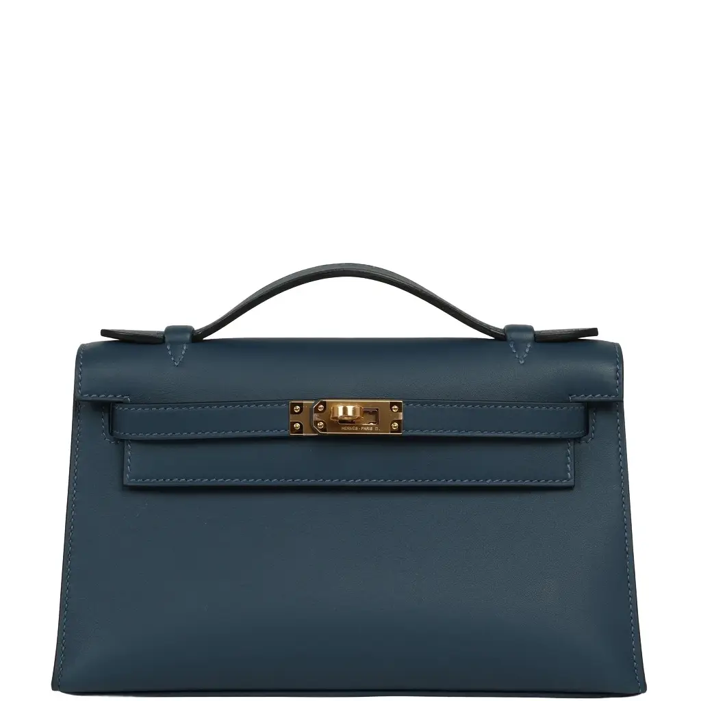 Hermes Kelly Pochette Bleu de Prusse Swift Gold Hardware Hermes Kelly Pochette Bleu de Prusse Swift Gold Hardware