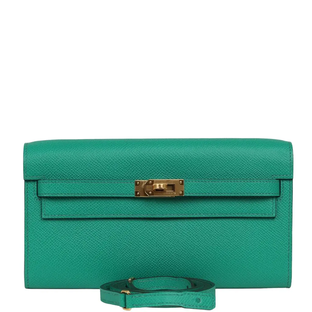 HERMÈS Hermes Kelly Wallet To Go Vert Vertigo Verso Epsom Gold Hardware