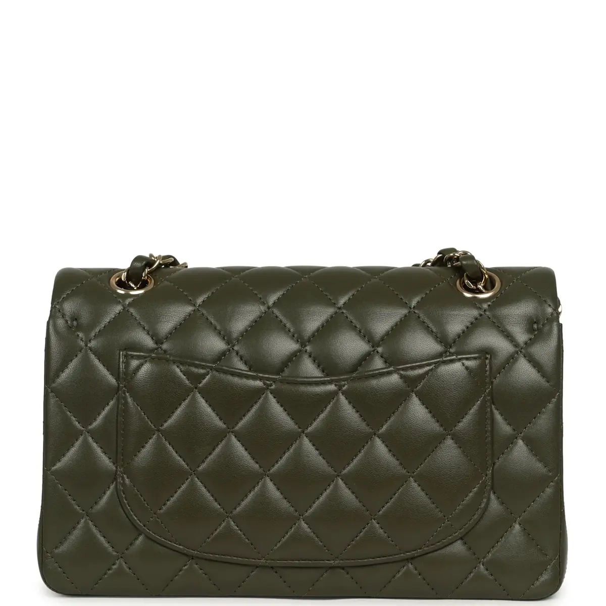 Chanel Pre-owned Chanel Small Classic Double Flap Bag Olive Green Lambskin Light Gold Hardware | Thumbnail 4