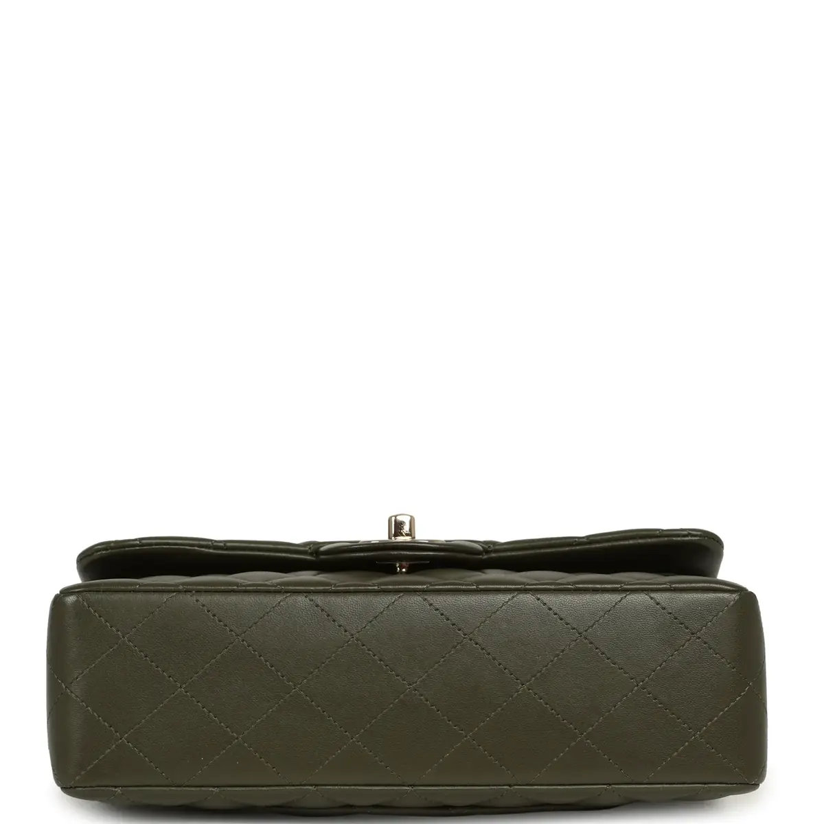 Chanel Pre-owned Chanel Small Classic Double Flap Bag Olive Green Lambskin Light Gold Hardware | Thumbnail 6