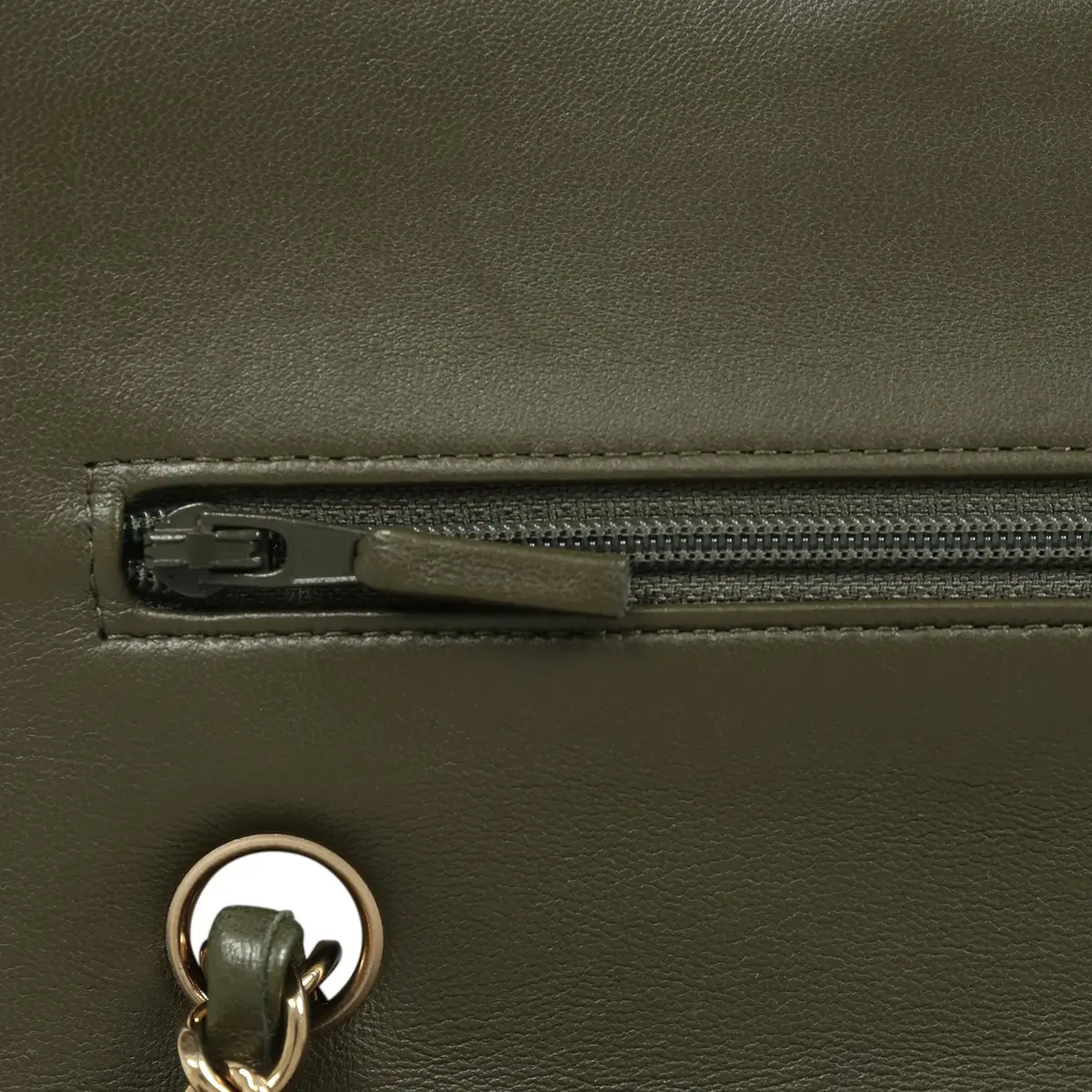 Chanel Pre-owned Chanel Small Classic Double Flap Bag Olive Green Lambskin Light Gold Hardware | Thumbnail 8