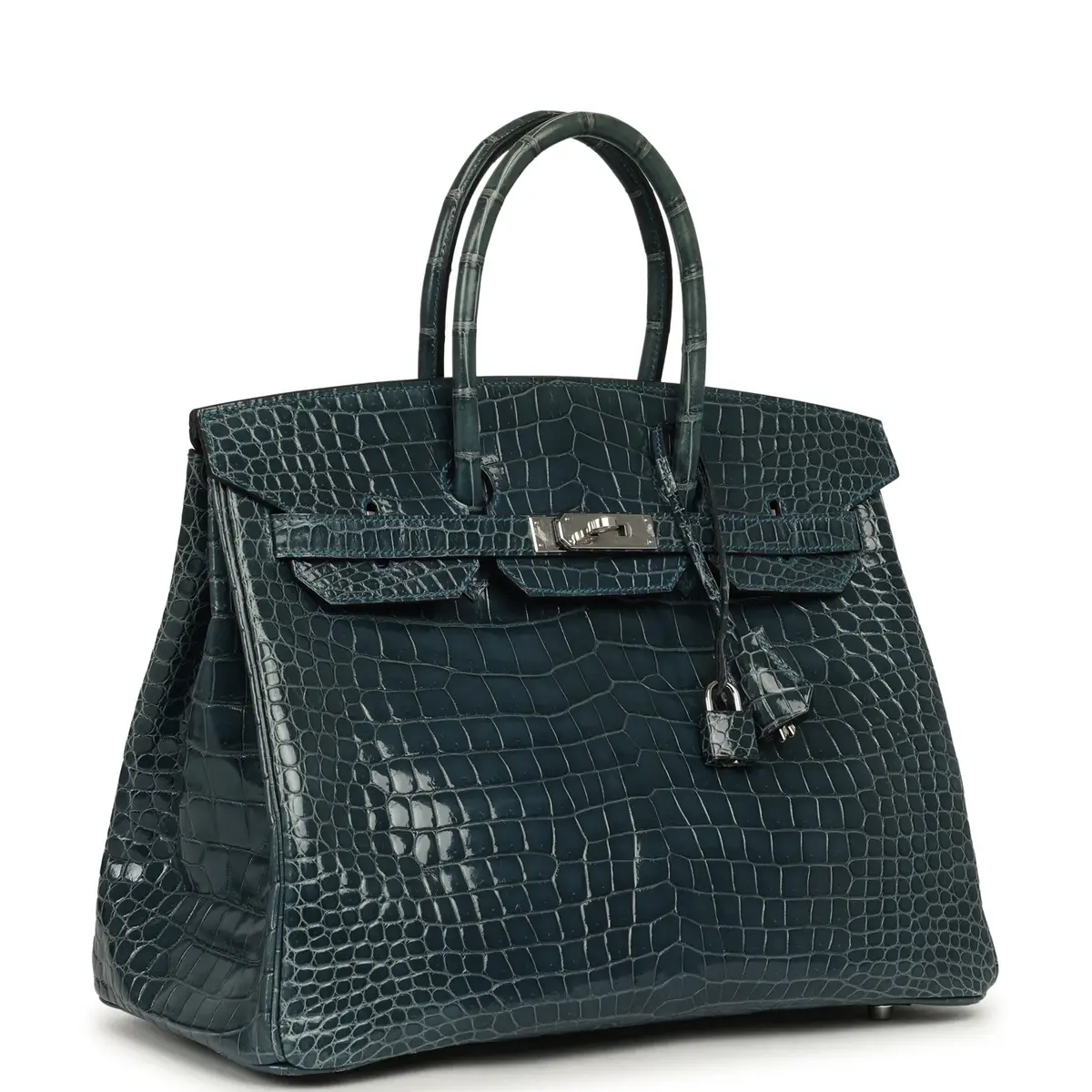 HERMÈS Pre-owned Hermes Birkin 35 Bleu Tempete Shiny Porosus Crocodile Palladium Hardware | Thumbnail 2 HERMÈS Pre-owned Hermes Birkin 35 Bleu Tempete Shiny Porosus Crocodile Palladium Hardware | Thumbnail 2