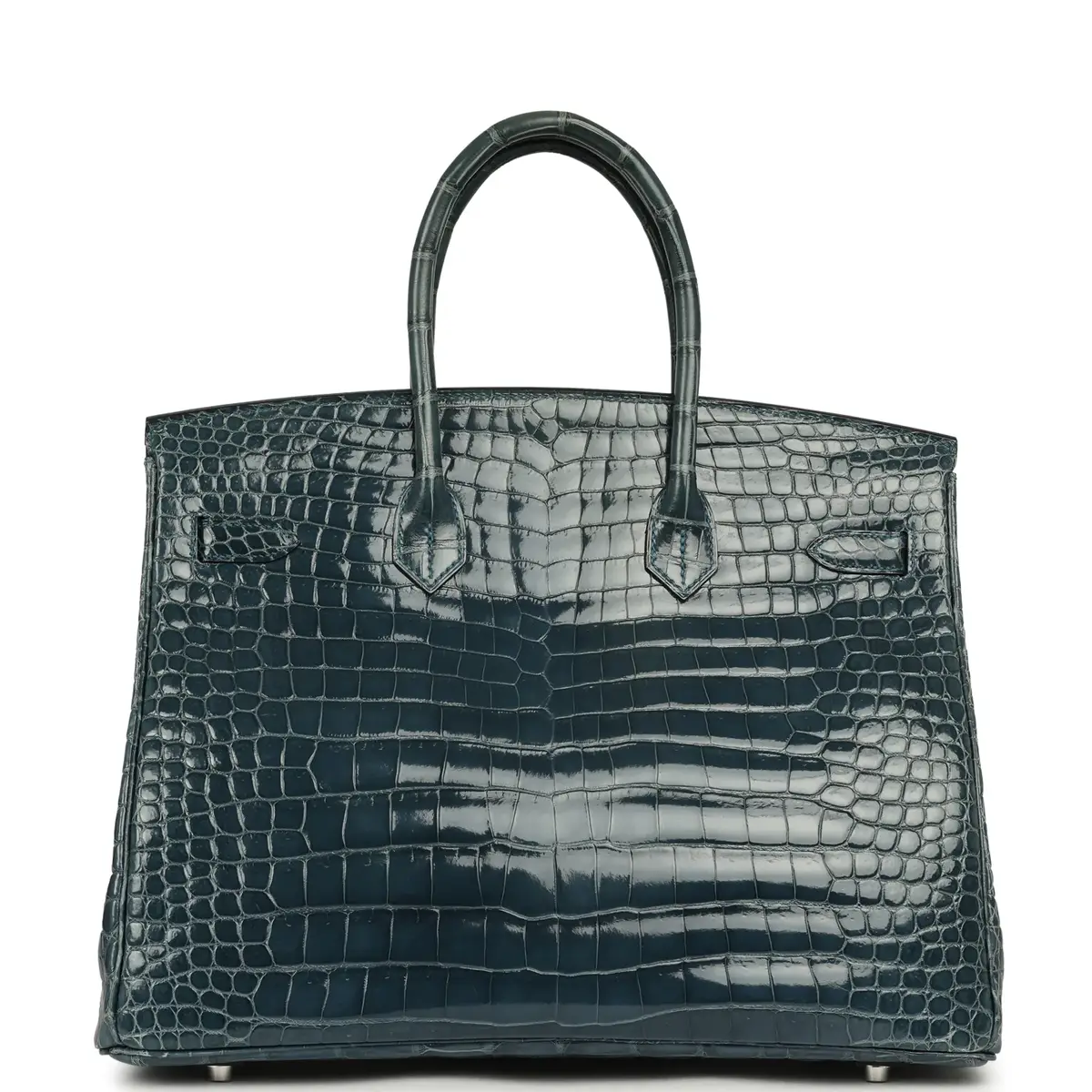 HERMÈS Pre-owned Hermes Birkin 35 Bleu Tempete Shiny Porosus Crocodile Palladium Hardware | Thumbnail 4 HERMÈS Pre-owned Hermes Birkin 35 Bleu Tempete Shiny Porosus Crocodile Palladium Hardware | Thumbnail 4