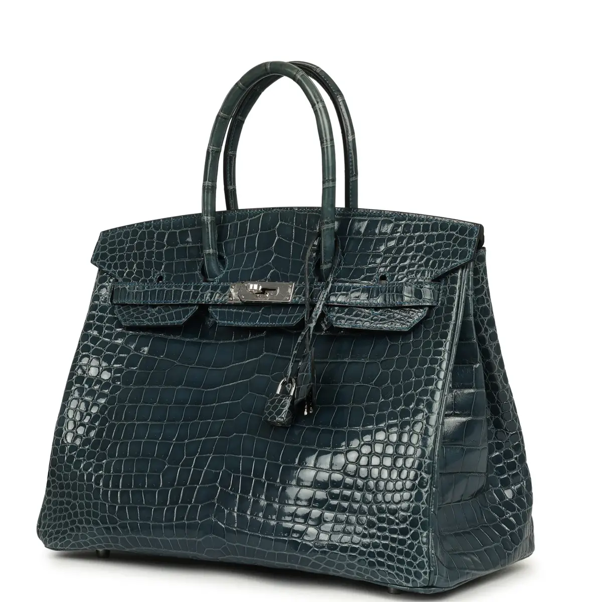 HERMÈS Pre-owned Hermes Birkin 35 Bleu Tempete Shiny Porosus Crocodile Palladium Hardware | Thumbnail 5 HERMÈS Pre-owned Hermes Birkin 35 Bleu Tempete Shiny Porosus Crocodile Palladium Hardware | Thumbnail 5