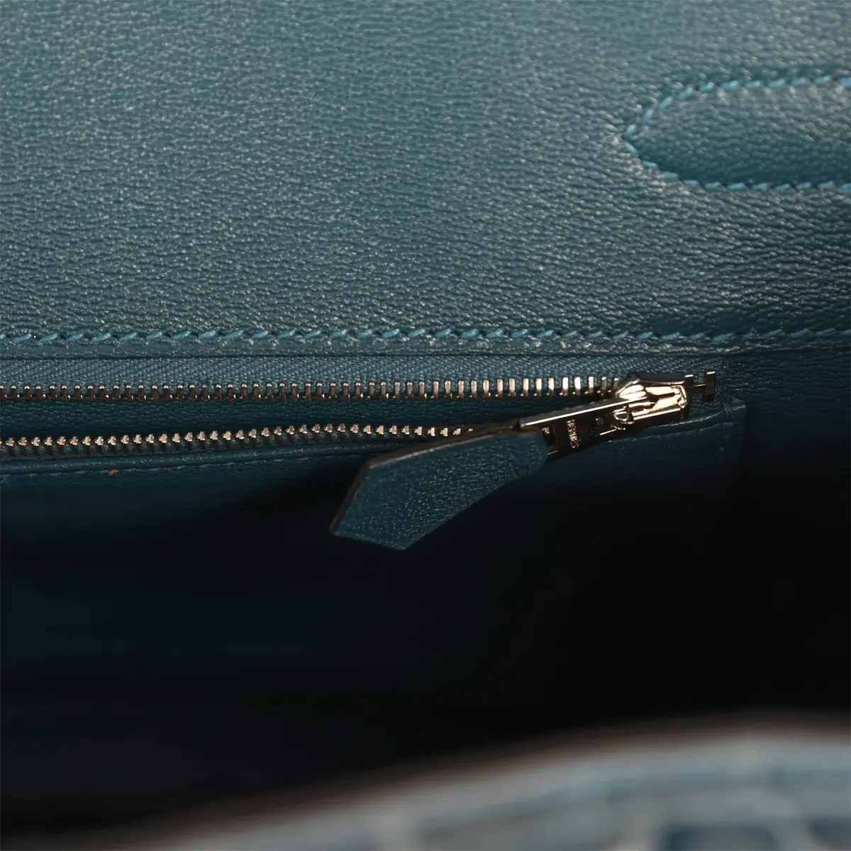 HERMÈS Pre-owned Hermes Birkin 35 Bleu Tempete Shiny Porosus Crocodile Palladium Hardware | Thumbnail 8 HERMÈS Pre-owned Hermes Birkin 35 Bleu Tempete Shiny Porosus Crocodile Palladium Hardware | Thumbnail 8