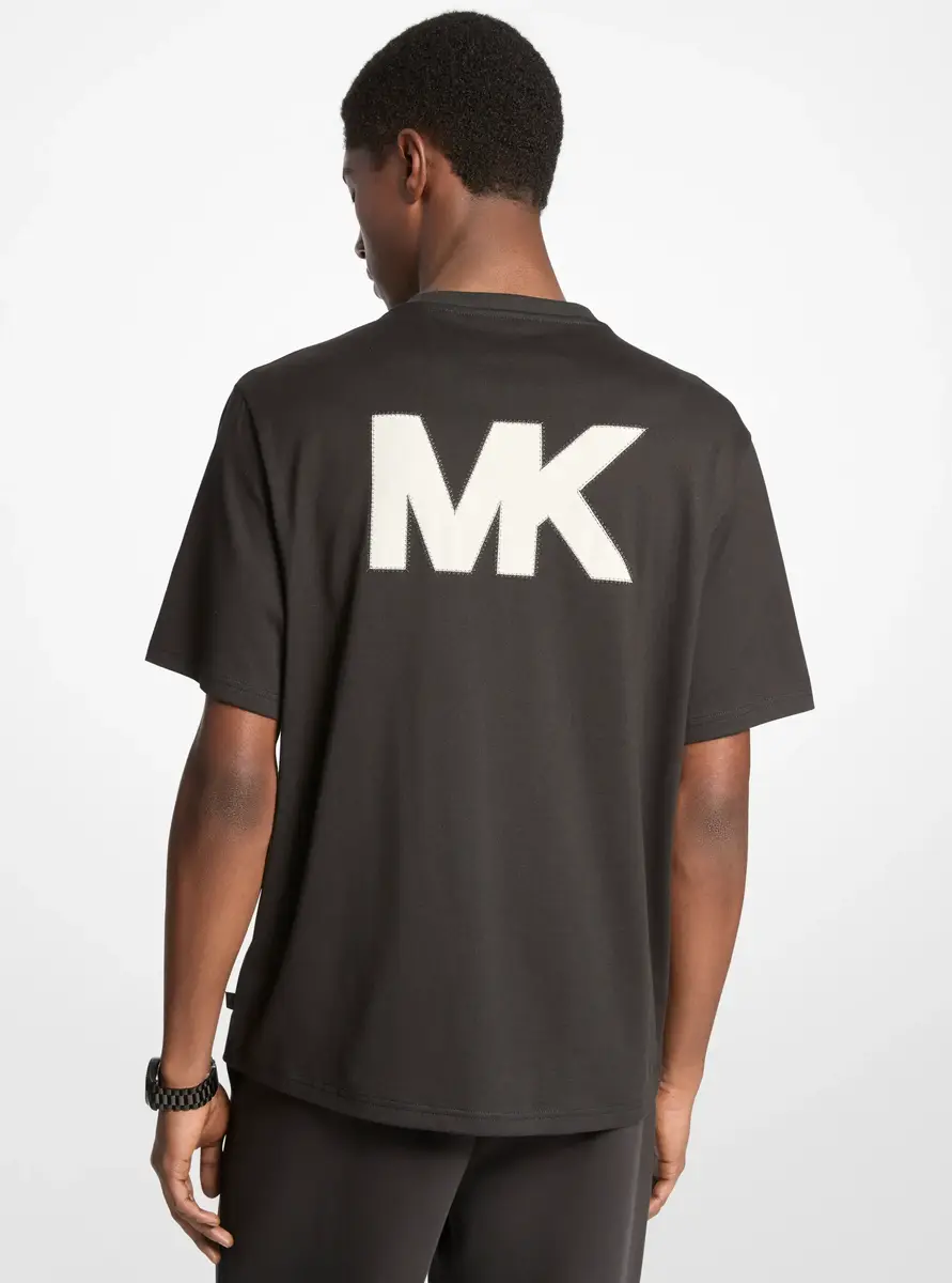 Michael Kors Collection Logo Appliqué Cotton T-Shirt in Black | Thumbnail 2