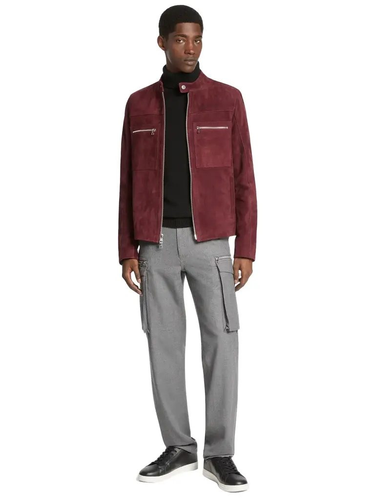 Michael Kors Collection Suede Racer Jacket in Red