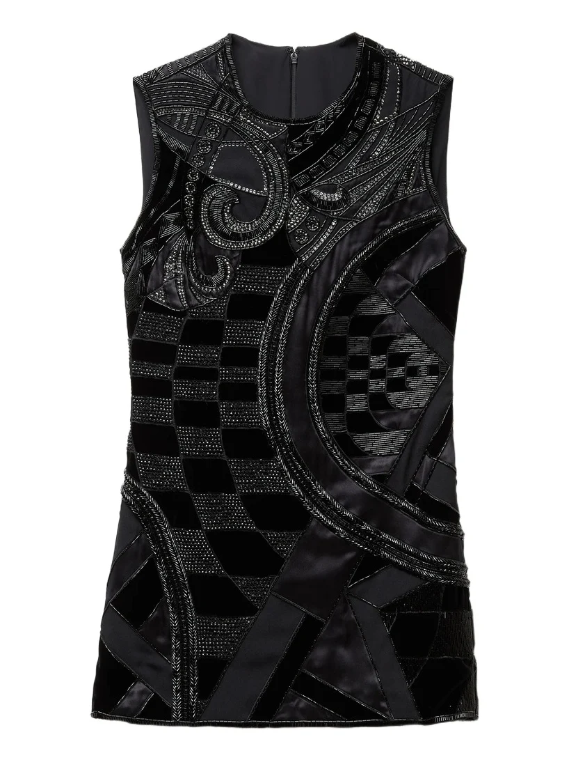 Embroidered Envers-Satin Mini Dress Embroidered Envers-Satin Mini Dress