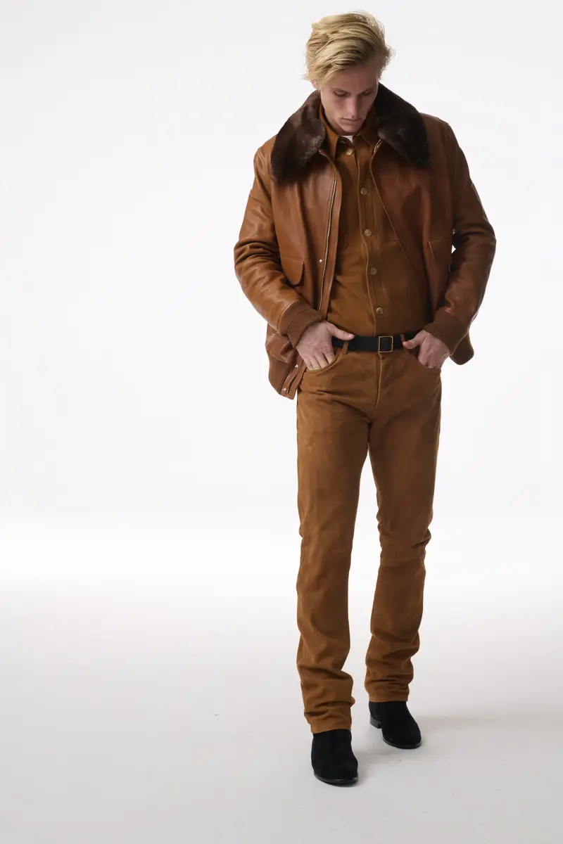 Gabriela Hearst Grant Bomber Jacket in Cognac Vachetta Leather with Recycled Beaver Fur Collar | Thumbnail 2 Gabriela Hearst Grant Bomber Jacket in Cognac Vachetta Leather with Recycled Beaver Fur Collar | Thumbnail 2