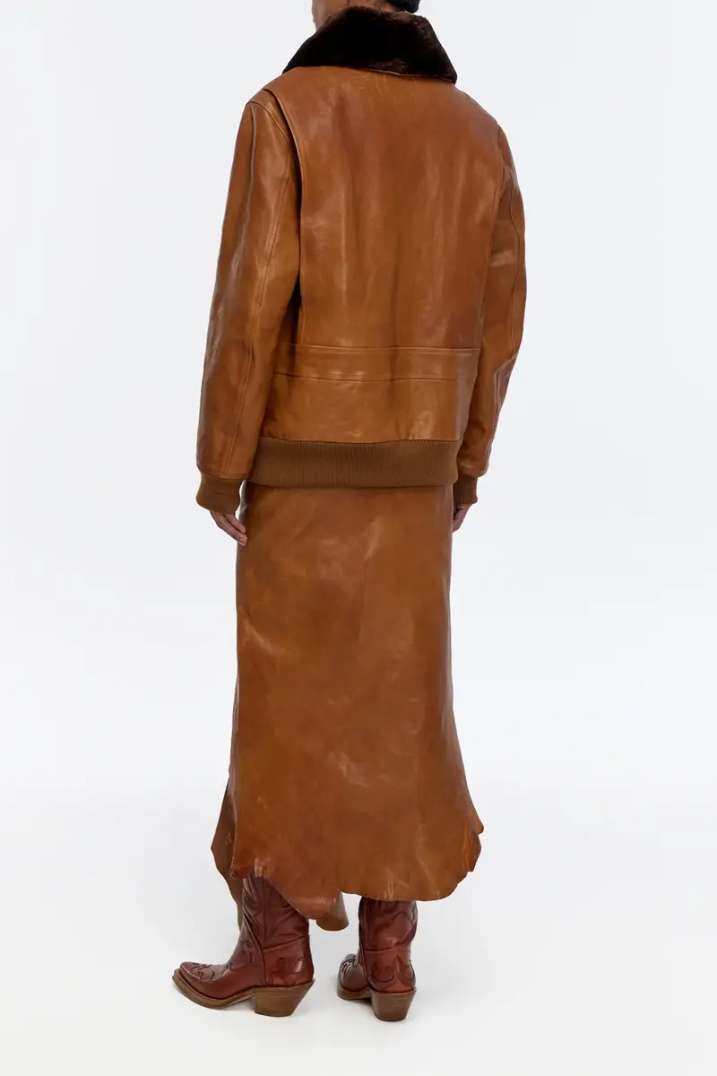 Gabriela Hearst Grant Bomber Jacket in Cognac Vachetta Leather with Recycled Beaver Fur Collar | Thumbnail 12 Gabriela Hearst Grant Bomber Jacket in Cognac Vachetta Leather with Recycled Beaver Fur Collar | Thumbnail 12