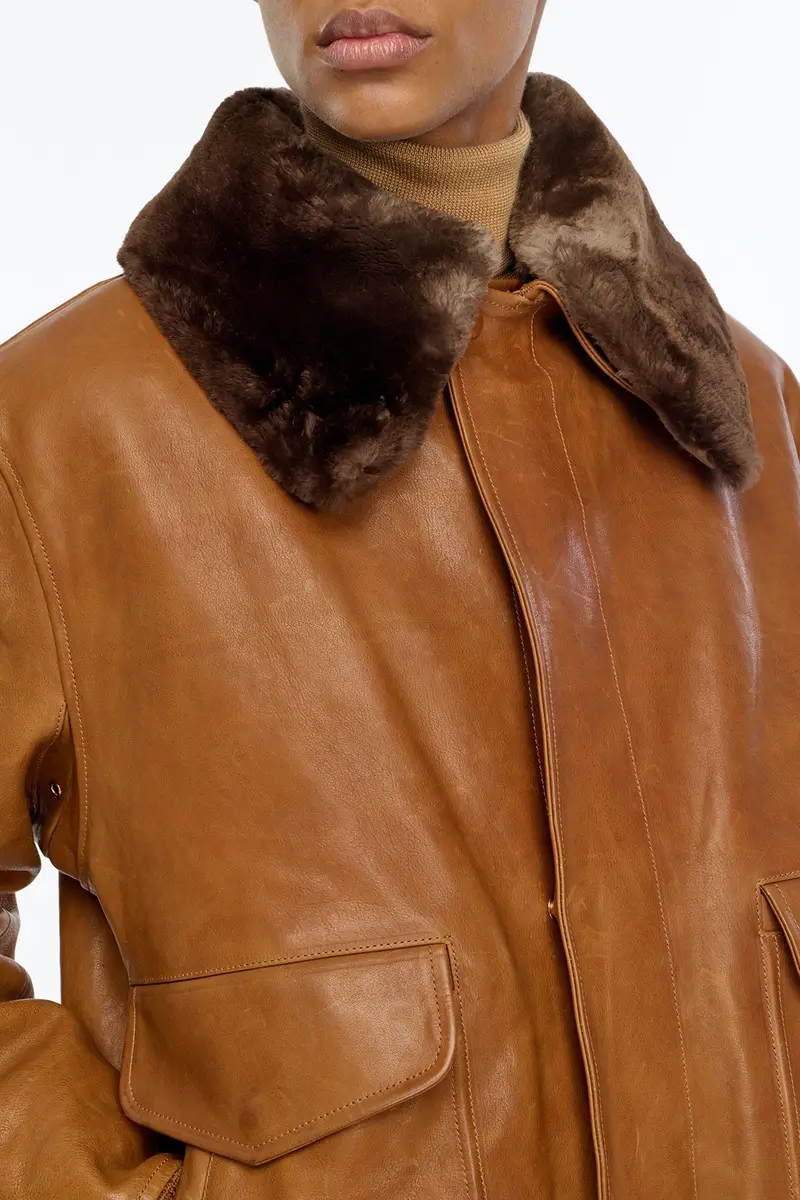 Gabriela Hearst Grant Bomber Jacket in Cognac Vachetta Leather with Recycled Beaver Fur Collar | Thumbnail 14 Gabriela Hearst Grant Bomber Jacket in Cognac Vachetta Leather with Recycled Beaver Fur Collar | Thumbnail 14