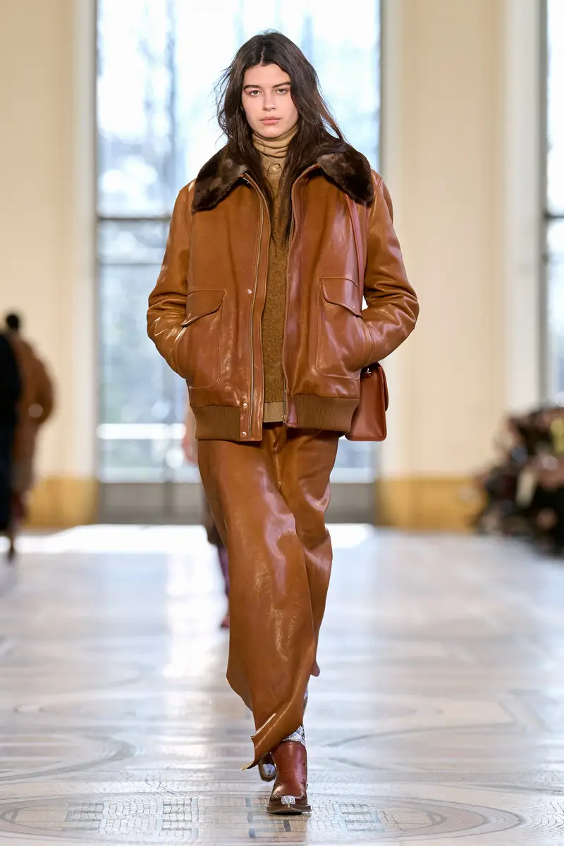 Gabriela Hearst Grant Bomber Jacket in Cognac Vachetta Leather with Recycled Beaver Fur Collar | Thumbnail 3 Gabriela Hearst Grant Bomber Jacket in Cognac Vachetta Leather with Recycled Beaver Fur Collar | Thumbnail 3