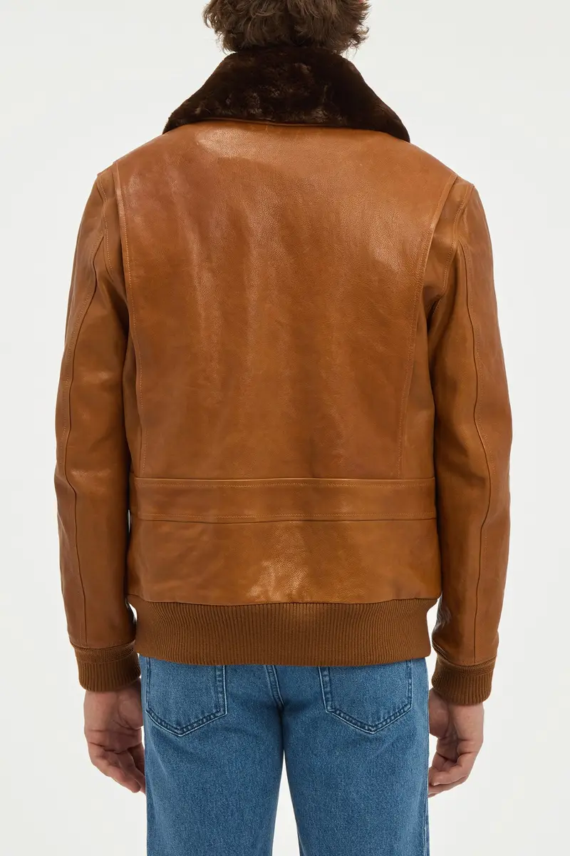 Gabriela Hearst Grant Bomber Jacket in Cognac Vachetta Leather with Recycled Beaver Fur Collar | Thumbnail 6 Gabriela Hearst Grant Bomber Jacket in Cognac Vachetta Leather with Recycled Beaver Fur Collar | Thumbnail 6