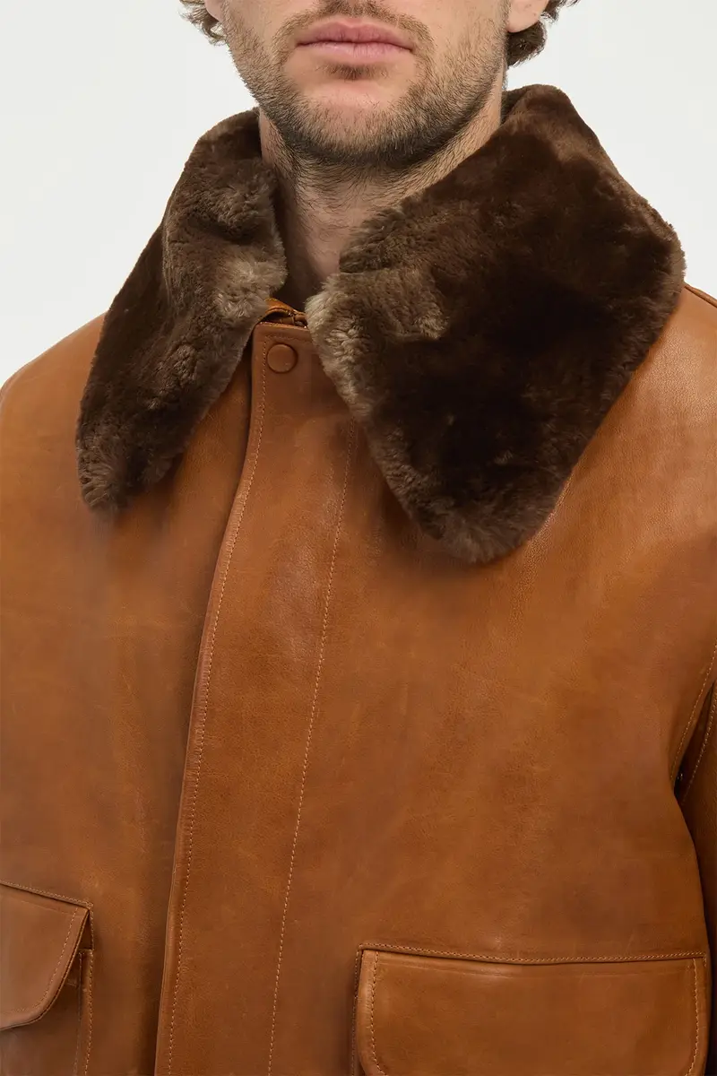 Gabriela Hearst Grant Bomber Jacket in Cognac Vachetta Leather with Recycled Beaver Fur Collar | Thumbnail 7 Gabriela Hearst Grant Bomber Jacket in Cognac Vachetta Leather with Recycled Beaver Fur Collar | Thumbnail 7
