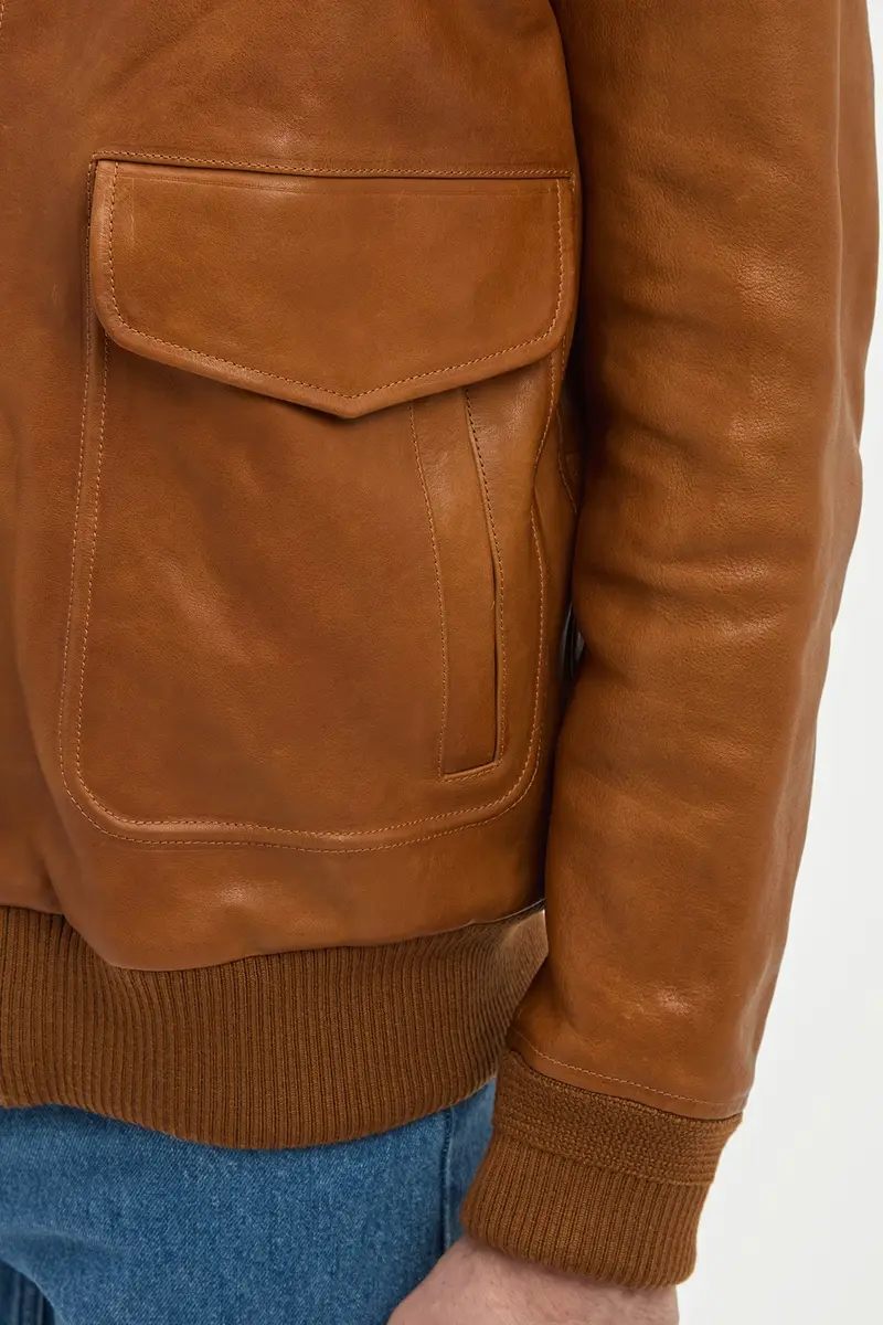 Gabriela Hearst Grant Bomber Jacket in Cognac Vachetta Leather with Recycled Beaver Fur Collar | Thumbnail 9 Gabriela Hearst Grant Bomber Jacket in Cognac Vachetta Leather with Recycled Beaver Fur Collar | Thumbnail 9