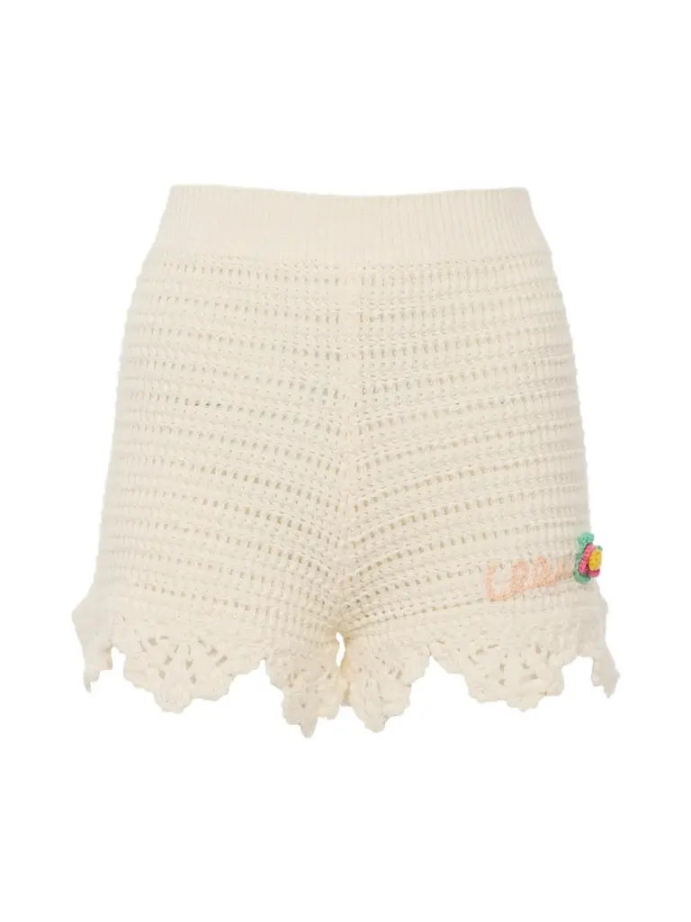 Crochet Knit High-Waisted Logo Mini Shorts Crochet Knit High-Waisted Logo Mini Shorts