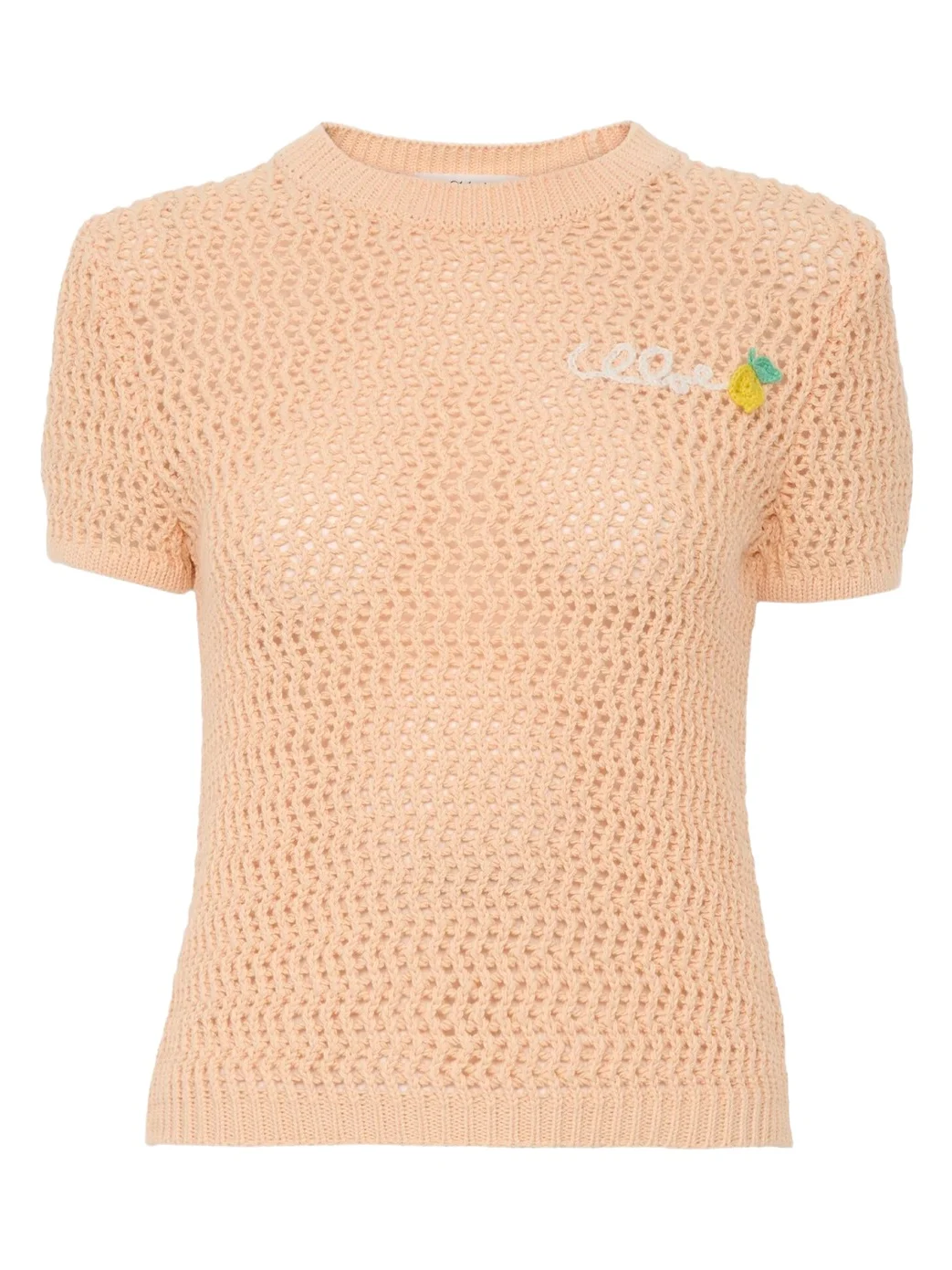 Crochet Knit Short-Sleeve Logo Sweater