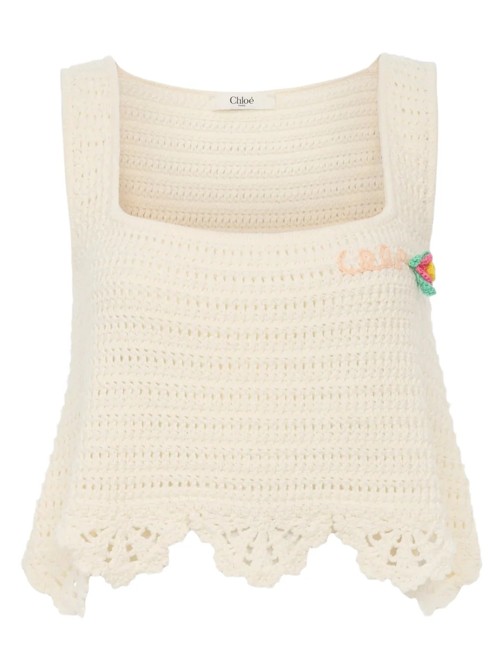 Chloé Crochet Knit Sleeveless Logo Crop Top