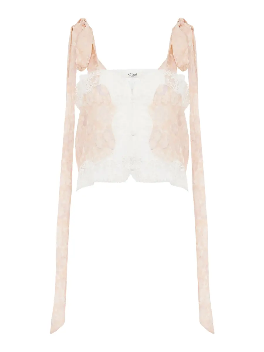Knotted-Strap Silk Charmeuse and Lace Crop Top Knotted-Strap Silk Charmeuse and Lace Crop Top
