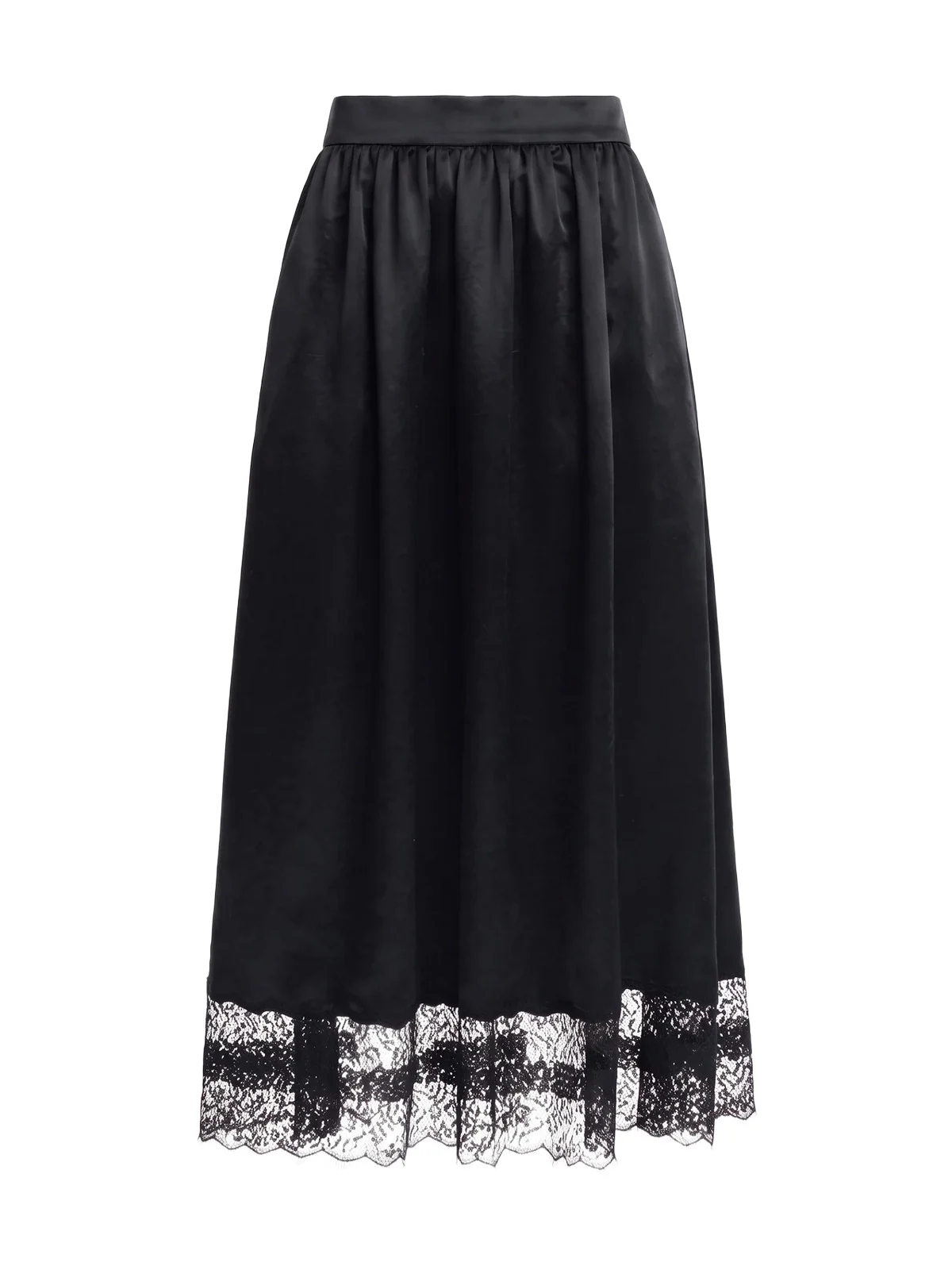 Lace-Trim Gathered Midi Skirt Lace-Trim Gathered Midi Skirt