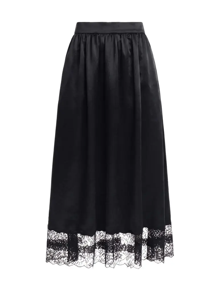 Maria McManus Lace-Trim Gathered Midi Skirt